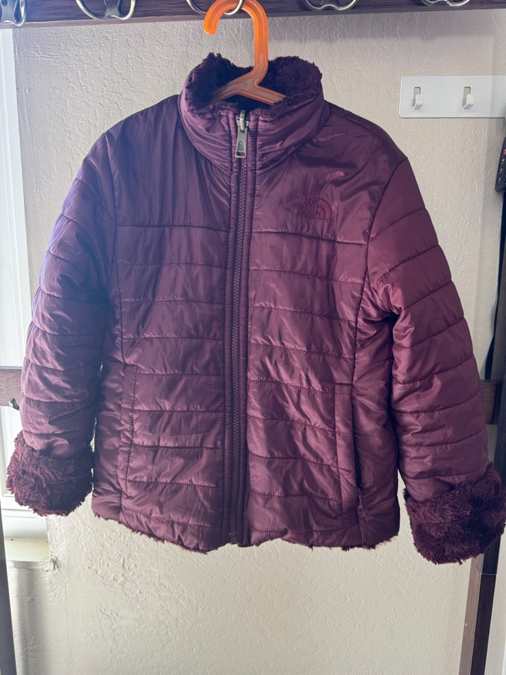 The North Face Girls' Plum Quilted Puffer Jacket with Faux-Fur Trim